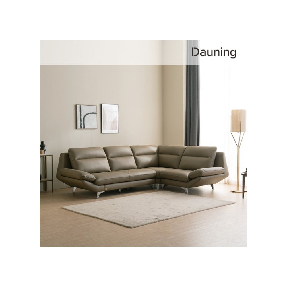 다우닝 스텔라 4인 코너형 전체 천연가죽 소파 (색상:그레이/ 방향:우향)