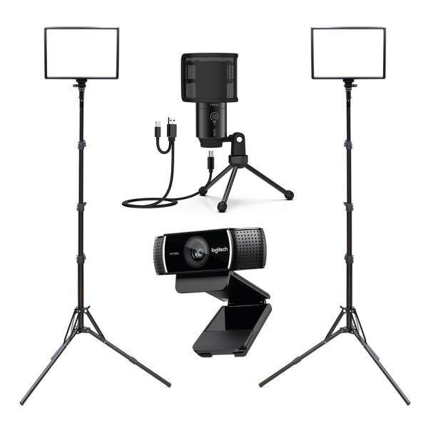 [오토케] PC방송장비 풀세트 레벨5 투스탠드 큐브라이트45 LED 조명 2개/로지텍 C922/FIFINE K433A &amp;gt; 영상가전