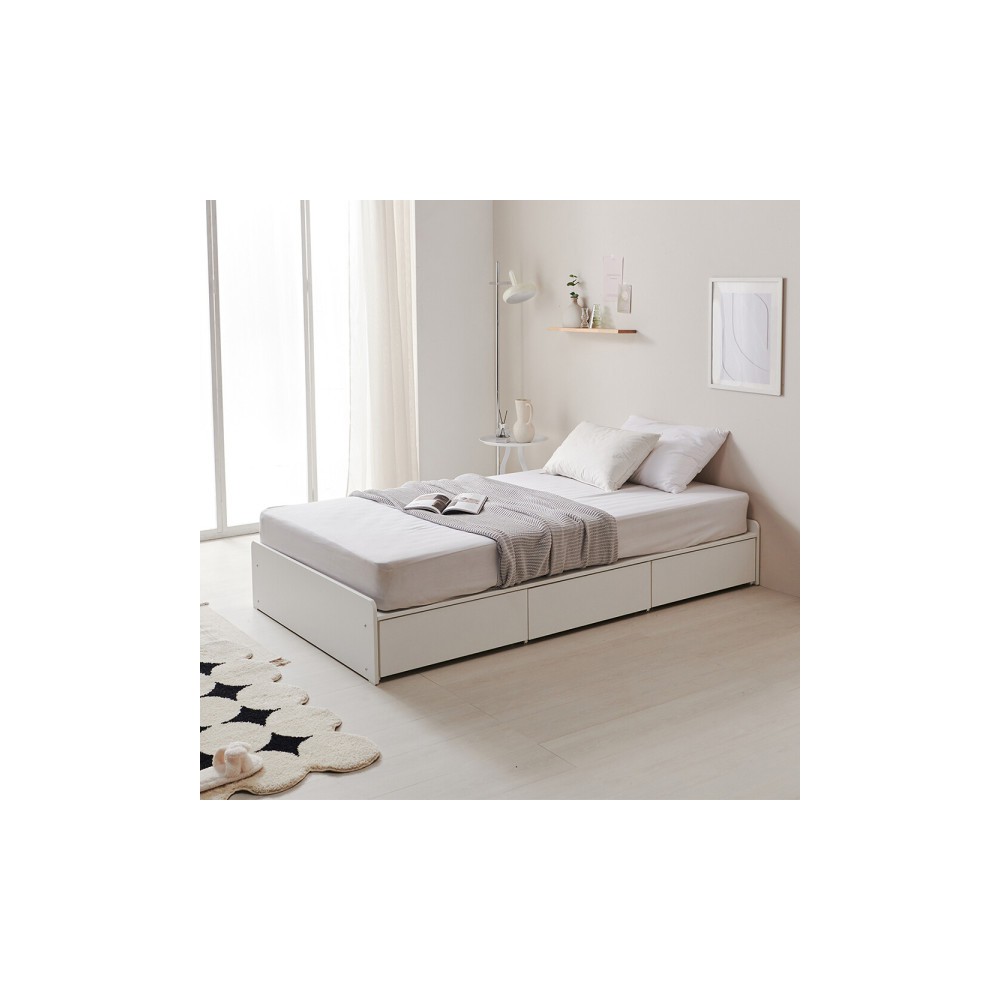 매트리스 포함 멀티3단 Big서랍 무헤드 수납침대 (퀸)+Q 본넬매트리스포함