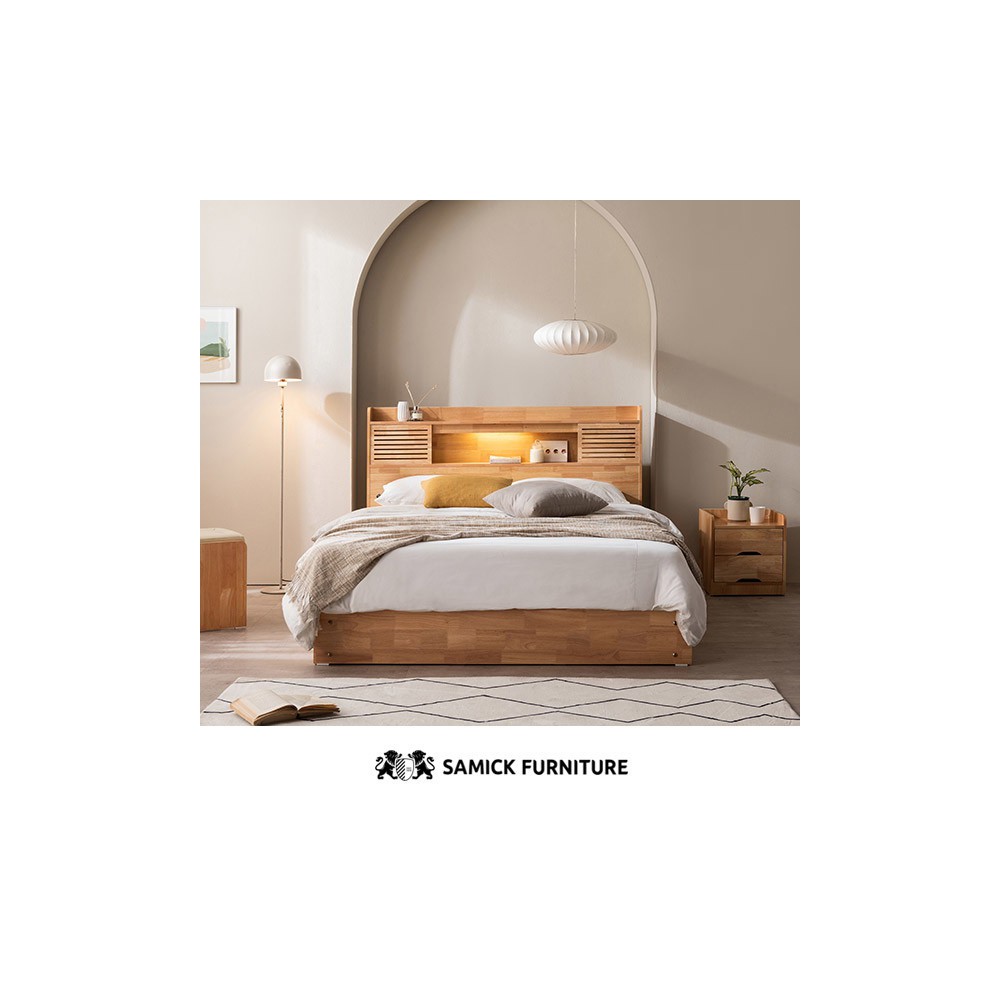 삼익가구 앤더슨 LED 4단 수납 원목 침대(7존 독립스프링 매트리스