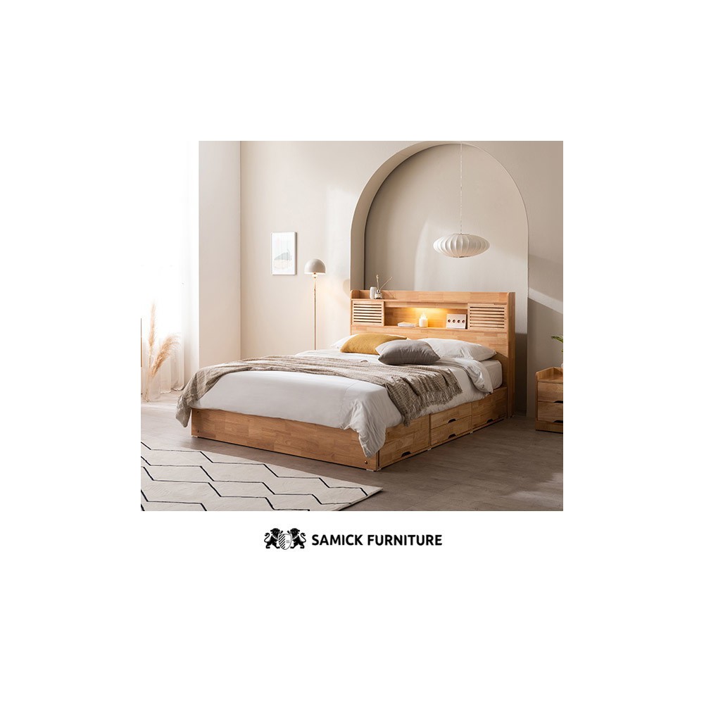 삼익가구 앤더슨 LED 4단 수납 원목 침대(7존 독립스프링 매트리스