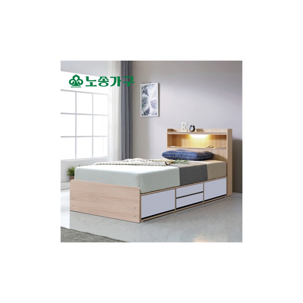 노송가구 국내제작 LED조명9종 수납 4단서랍 침대 고급 볼레일 서랍