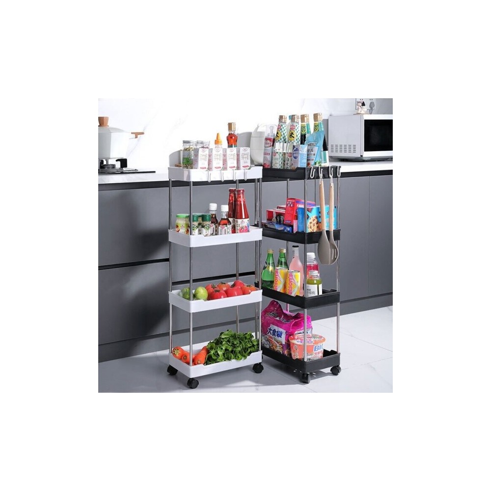 와이드형 바퀴 수납장 틈새 공략 이동식 트롤리 정리함 간이 후크 욕실 주방 가정(3단/4단)