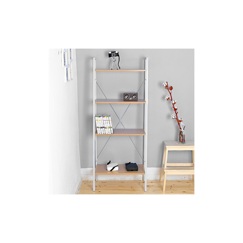 우드선반 계단식 4단 블랙 철제 사다리 진열대 수납