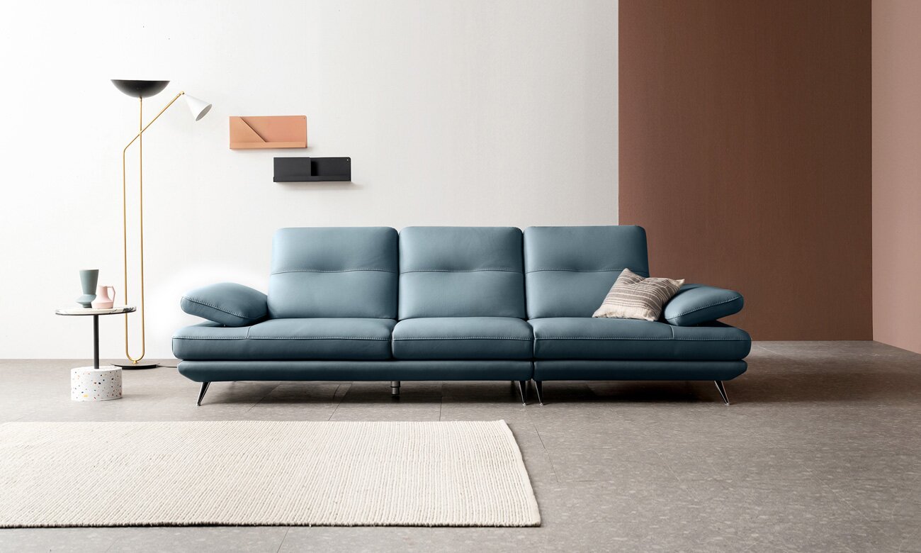 자코모 엘리쉬 3.5인 기능성 슈렁큰 천연면피 소가죽 소파 (색상:미스티블루,크림아이보리,카멜,머드,오렌지)